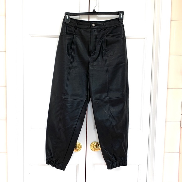 Zara Black Faux Leather Jogger Pants - Picture 4 of 12